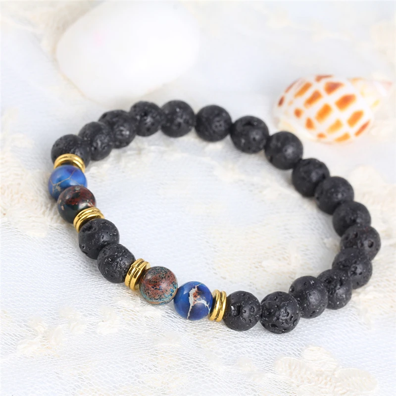 8 шт./компл. круглые браслеты из лавы для женщин и мужчин винтажные натурального