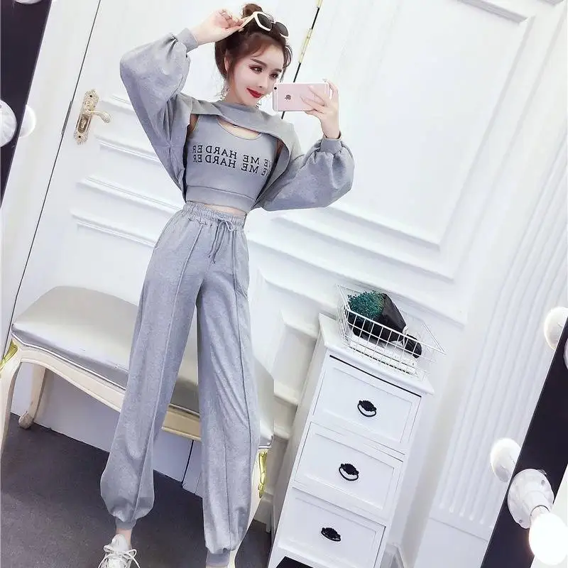 Комплект из трех предметов для женщин толстовка с капюшоном топ вырезами майка и