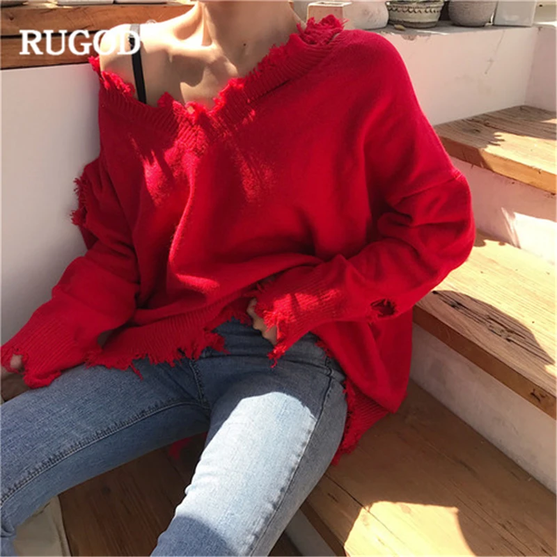 RUGOD новые модные женские Однотонный свитер 2018 Повседневное нерегулярные шеи с