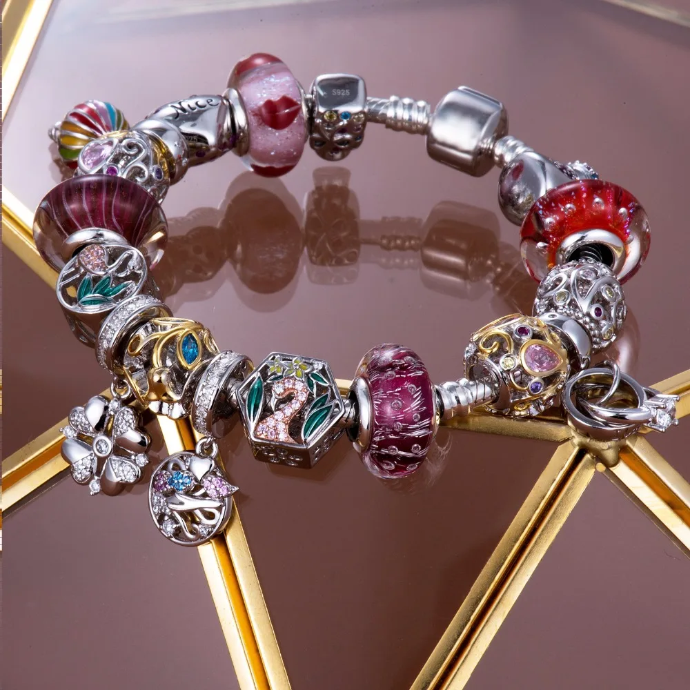 Шестиугольные Подвески в виде тропического фламинго искусственное серебро