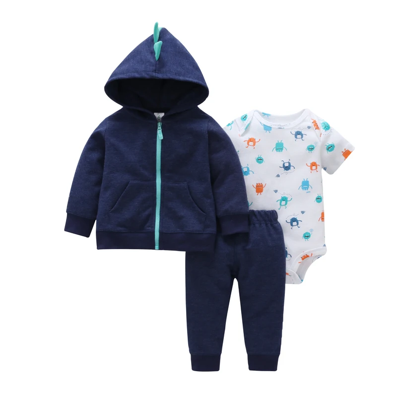 hooded coat stripe+long sleeve romper+pants for baby boy outfit 2019 autumn spring newborn girl clothes set infant clothing suit | Детская