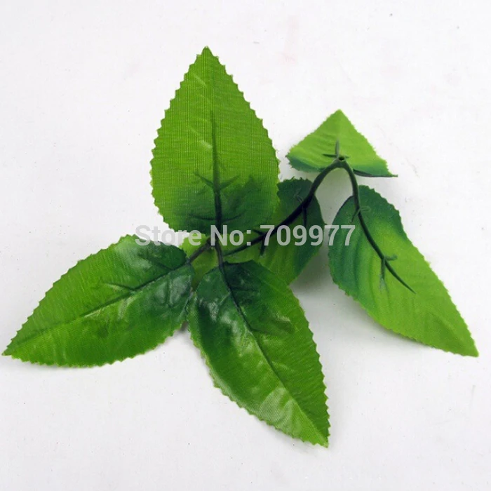 Листья 3 вилки 100 шт./лот высокое качество искусственные розы зеленые листья завод