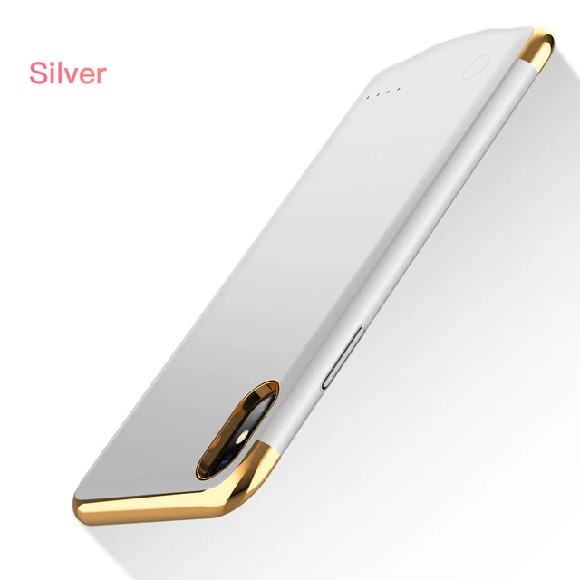 3в1 ультра тонкий чехол для зарядного устройства для iphone X Xs 6 6S 7 8 Plus power Bank чехол для аккумулятора чехол с металлическим покрытием - Цвет: Silver