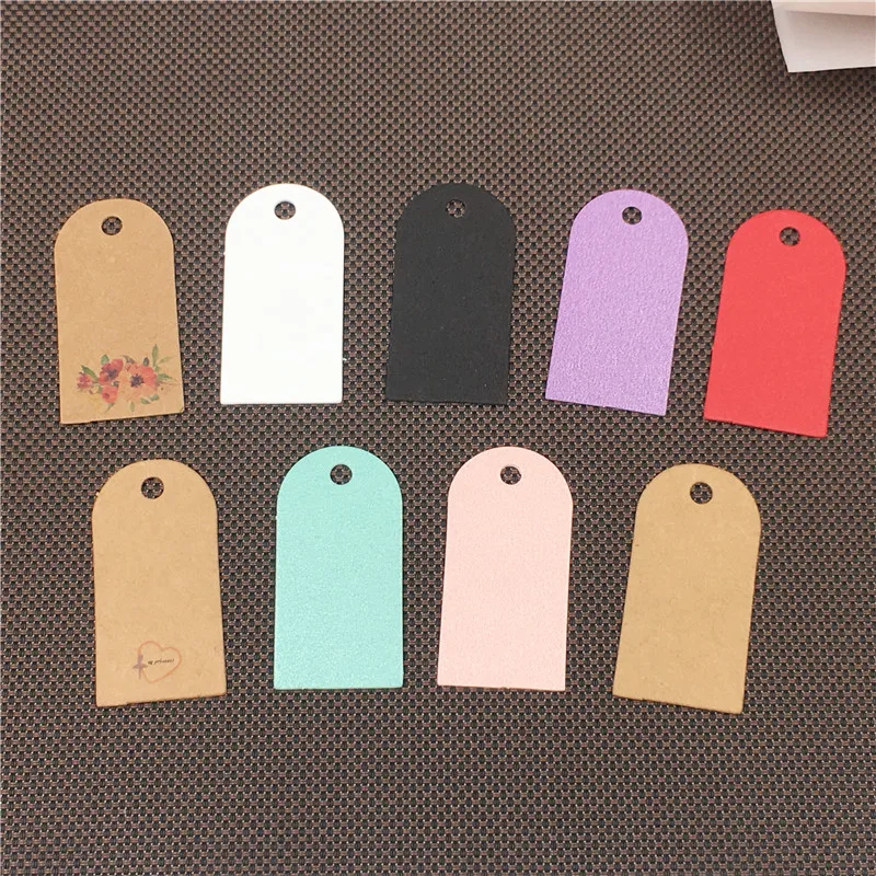 

4x2cm 100Pcs/Lot Solid Macaron Color Kraft Paper Cardboard Hang Tags Labels With Irregular Shape Jewelry Gift Packing Price Tags