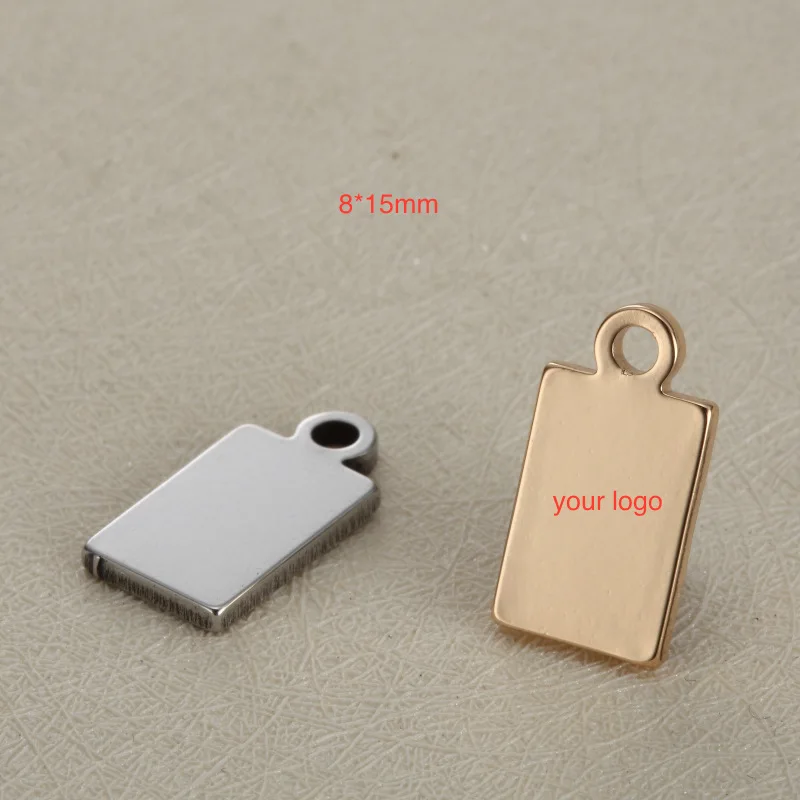 

50pcs 8*15mm Custom Stainless Steel Necklace pendant-Customized Rectangle Charms Engrave Laser your own logo