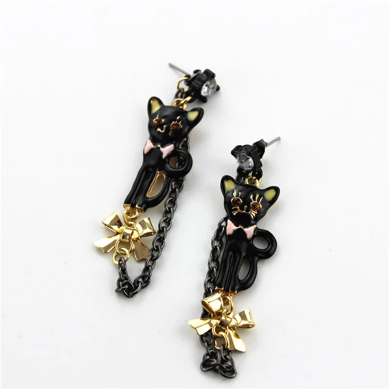 Модные серьги пусеты 2014 новые модные и элегантные с кисточками черным котом 140813
