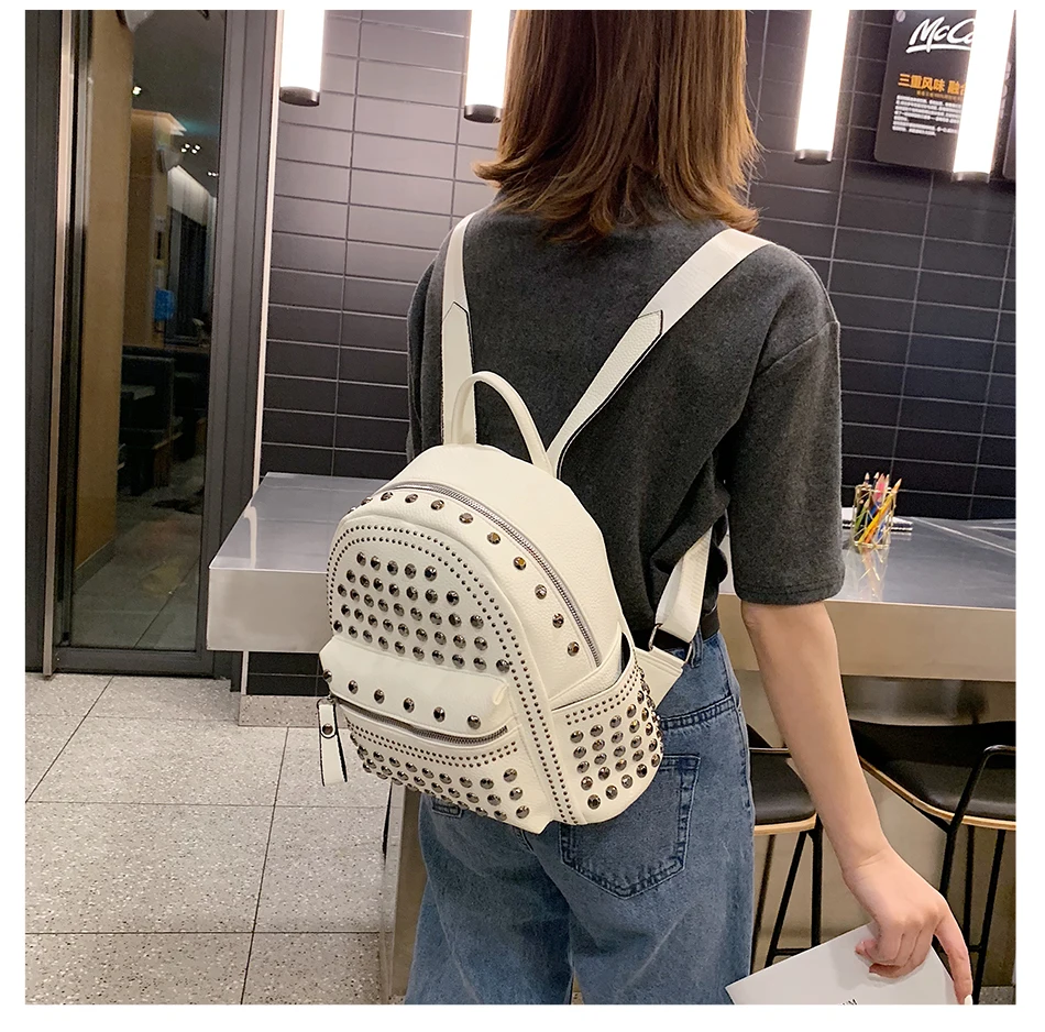 JIEROTYX New Arrival Preppy Leisure Backpack Womens Casual Daypacks Women Soild Zipper Rivet Shoulder Bags Soild Hot Sale