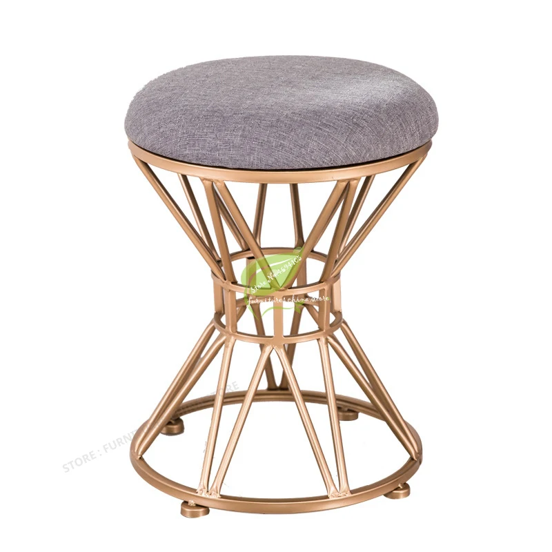 

Nordic Bedroom Furniture Wrought Iron Stool Ottoman Fabric Cover Shoe Bench Dressing Table Chair Nail Makeup Stool