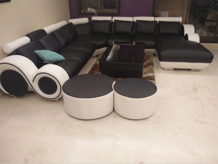 U образный угловой кожаный диван комплект для гостиной кресло с оттоманкой|sectional