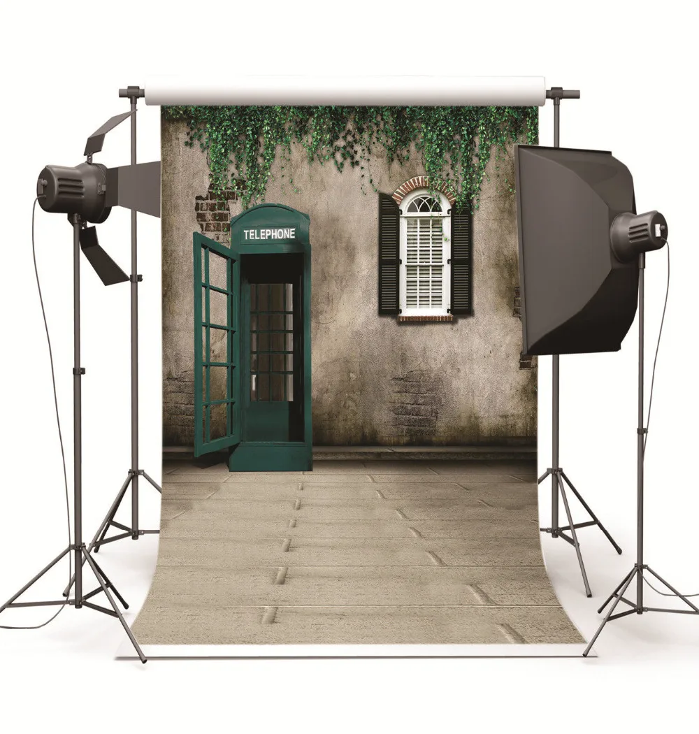 

Brick Wall Phonebooth Customized Vinyl Photography Backdrops Wedding Children Computer Printed Backgrounds for Photo Studio