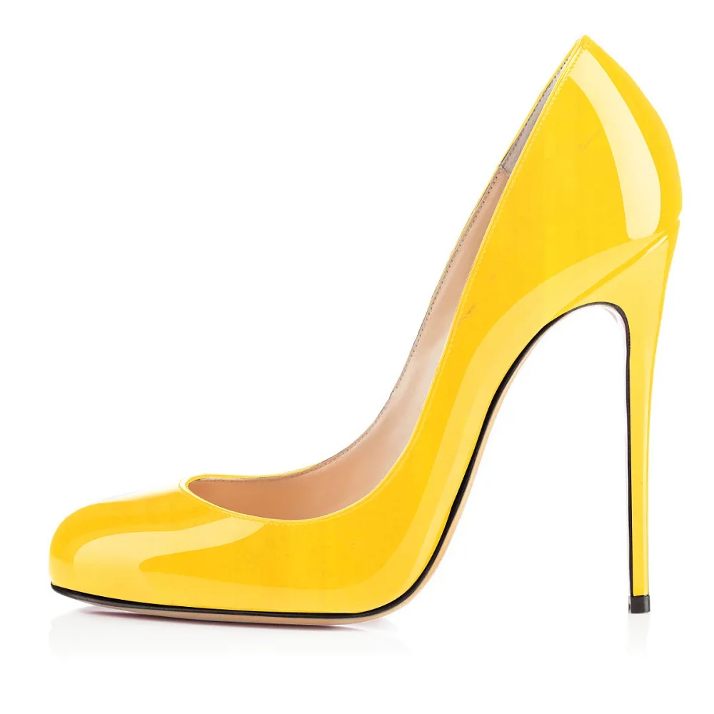 Yellow Amourplato/женские модные туфли-лодочки ручной работы на высоком каблуке 120 мм; вечерние туфли-лодочки на шпильке с круглым носком; цвет черный, бежевый - Цвет: Yellow