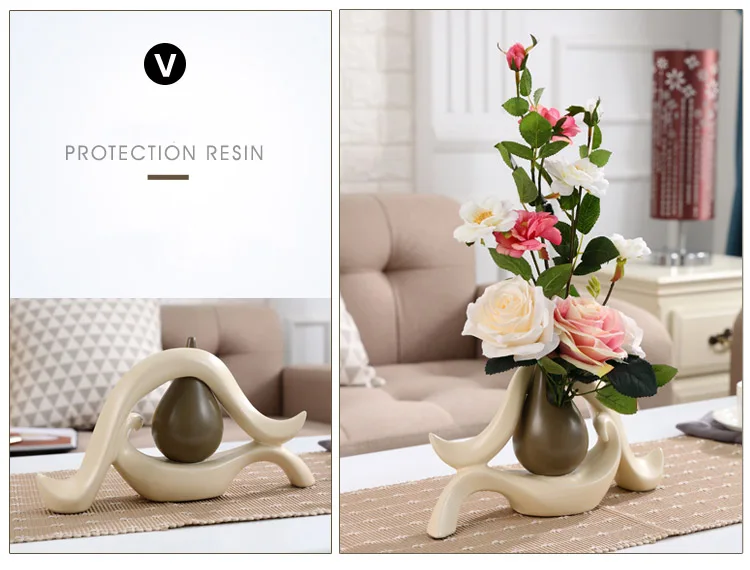 European Creative Ceramic Vase+Artificia Flower Ornament Decoration Modern Home Furnishing Crafts Decor Fake Flower Arrangement