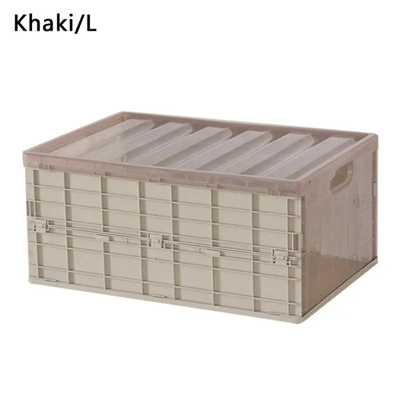 L Khaki Складной пластиковый ящик для хранения планшета, Штабелируемый ящик для хранения для дома, гаража, склада, Настольный ящик для хранения, органайзер для автомобильного нижнего белья - Цвет: L Khaki