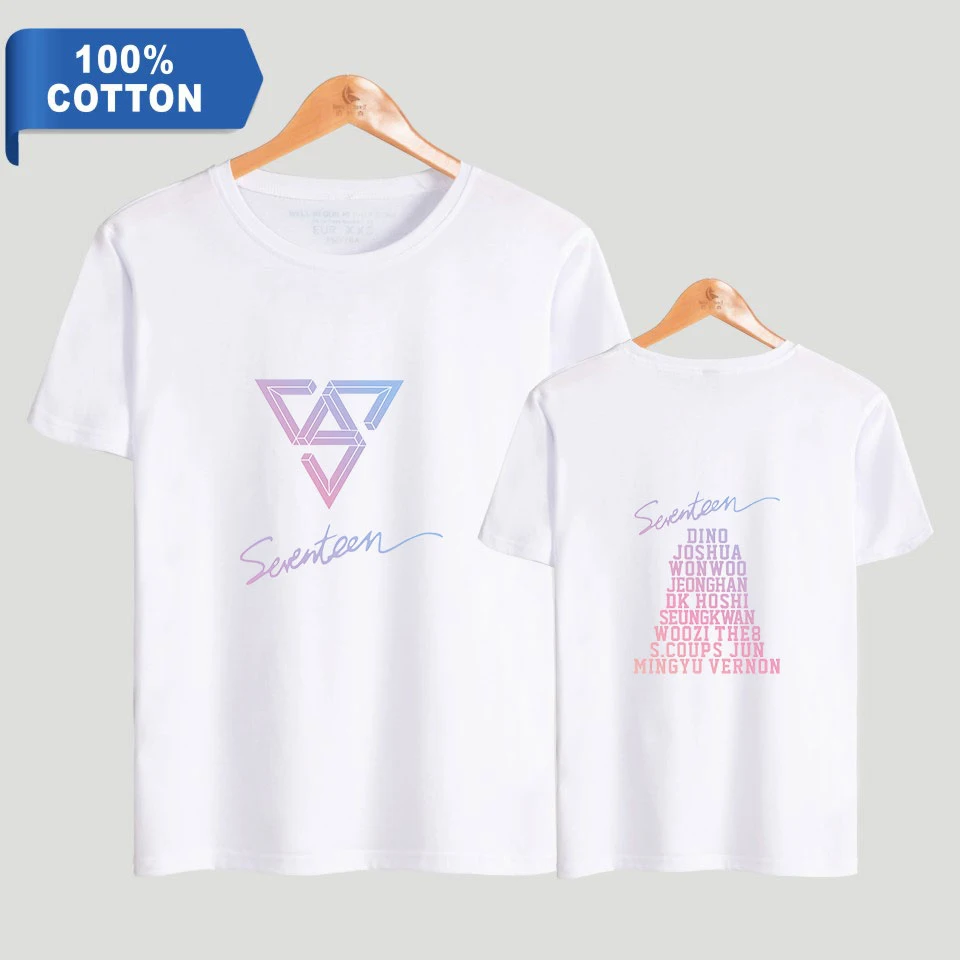 Футболки SEVENTEEN Кей поп 100% хлопок L летние модные футболки с коротким рукавом 2018