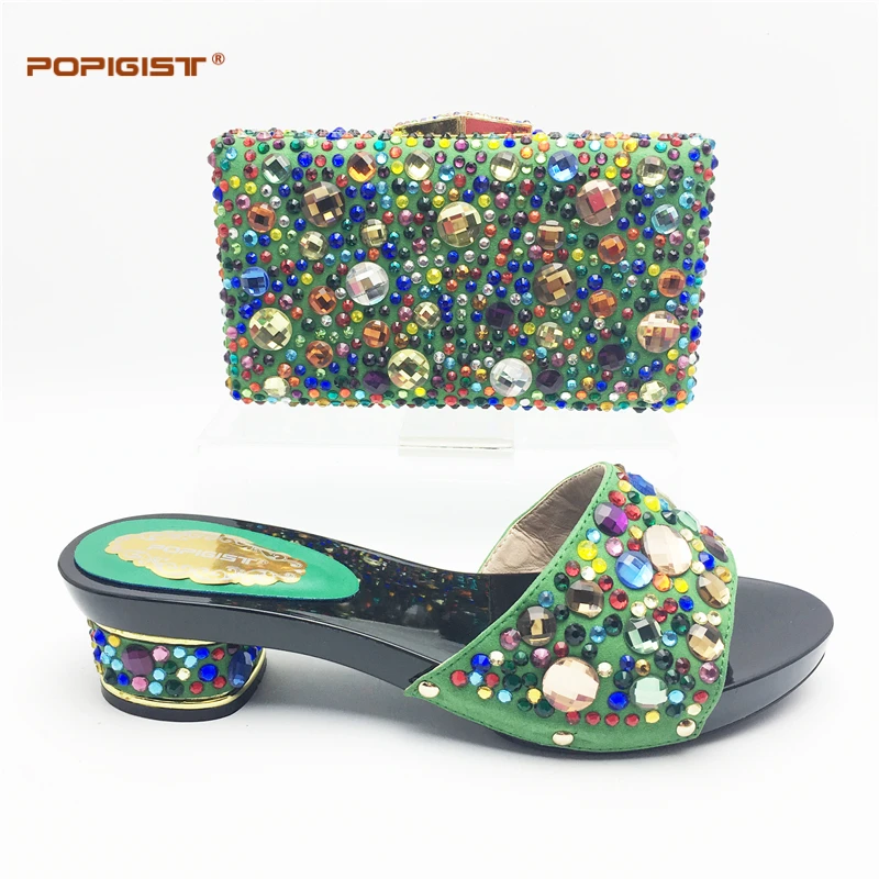 Свадебные женские Обувь и сумка в комплекте с блестящими стразами африканском