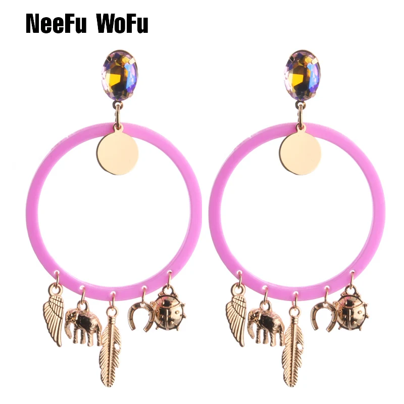 Висячие серьги NeeFu WoFu 2020 круглые полимерные большие длинные Винтажные с