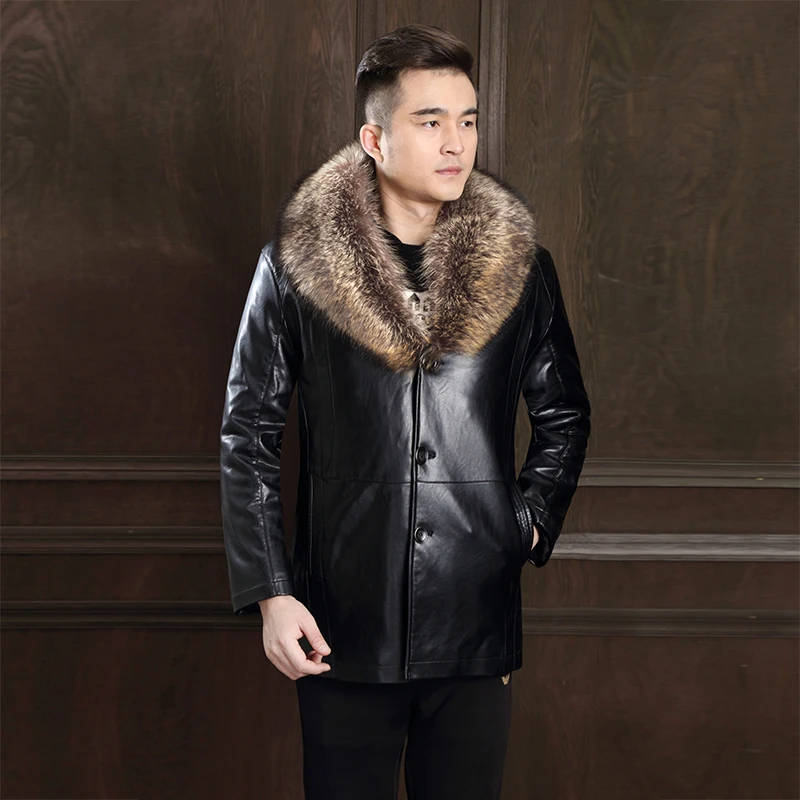 2019 Высокое качество Мужское кожаное пальто дубленка меховая подкладка из