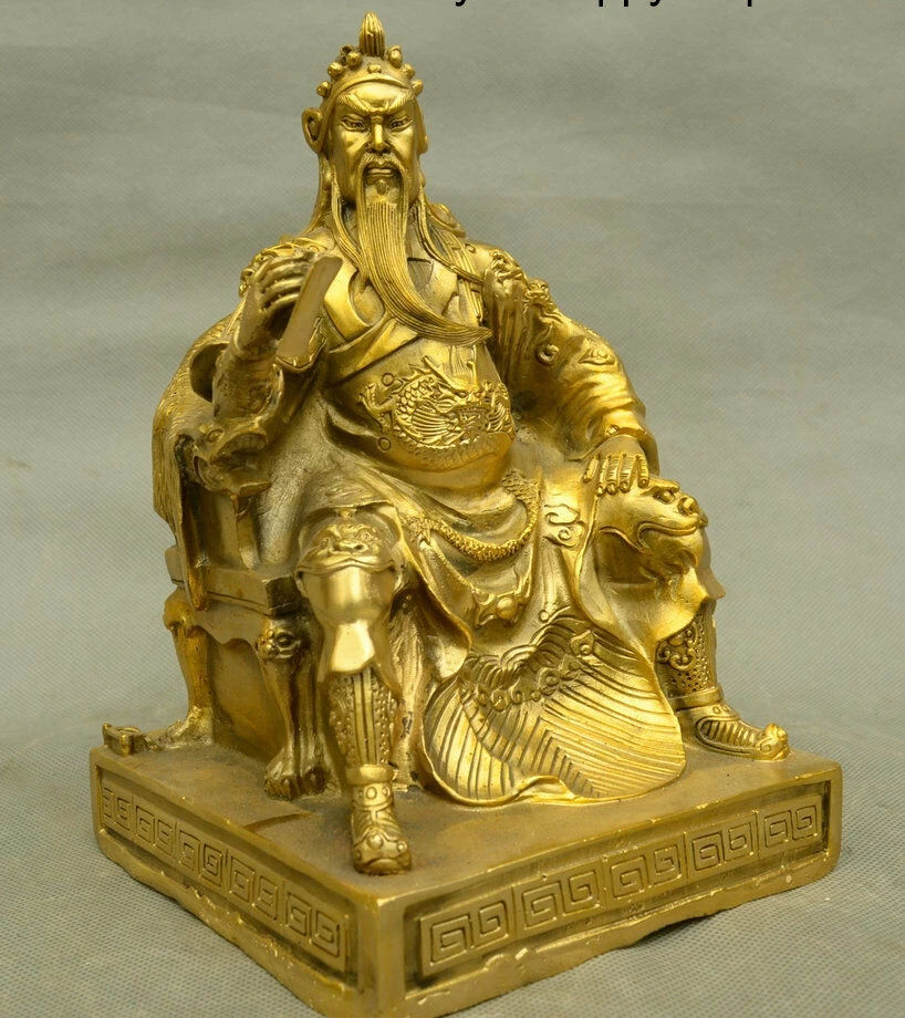 9 &quotКитайская династия Медь Чистая латунь платье с драконами Гуань Гонг Ю статуя