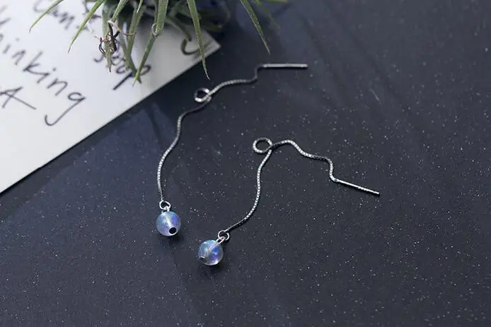 Реальный. Женские серебряные украшения длинные серьги с натуральным лунным