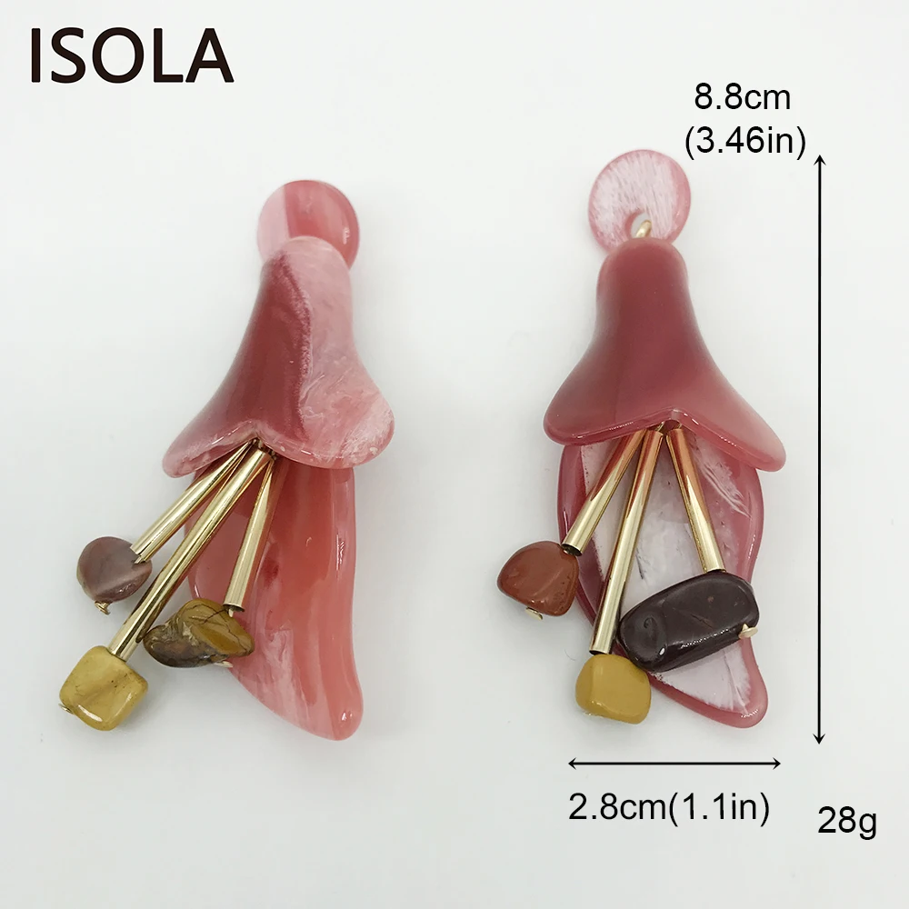 Акриловые серьги подвески ISOLA с двумя листьями три бутона внутри Эффектные