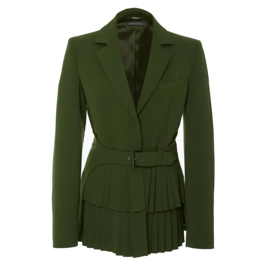 just green blazer Высококачественный складчатый блейзер+ Плиссированное Платье с принтом; комплект из двух предметов; женская верхняя одежда зеленого цвета с длинными рукавами и поясом; Прямая поставка; wq1424 - Цвет: just green blazer