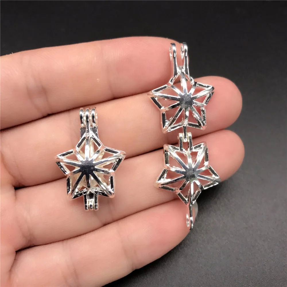 10pcs Silver Christmas Star Pearl Cage Jewelry Making Supplies Bead Pendant Essential Oil Diffuser For Oyster | Украшения и