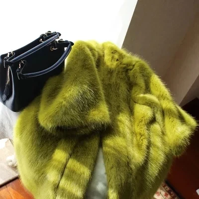 Tao Ting Li Na Women Loose Mid-Length Furry Green Faux Fur Thick Coat