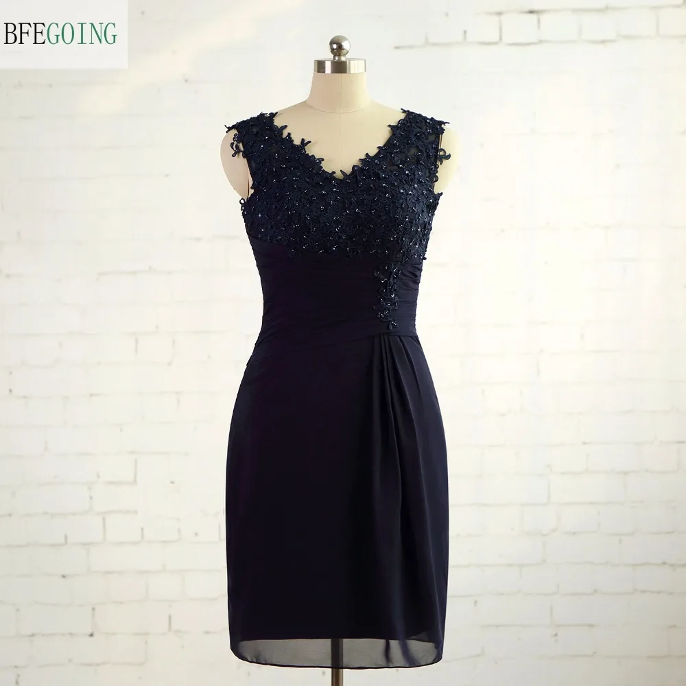 

Шифоновый V-образный вырез, юбка-футляр, длиной до колена, без рукавов, с аппликацией и бисером, реальные/оригинальные фотографии, изготовленные на заказ