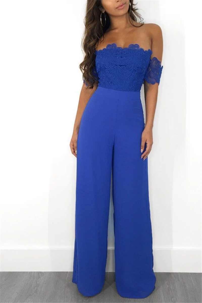 Strapless Women Sexy Off Shoulder Clubwear Jumpsuit Lace Floral High Waist Playsuit Summer Female Party Jumpsuit Clothes