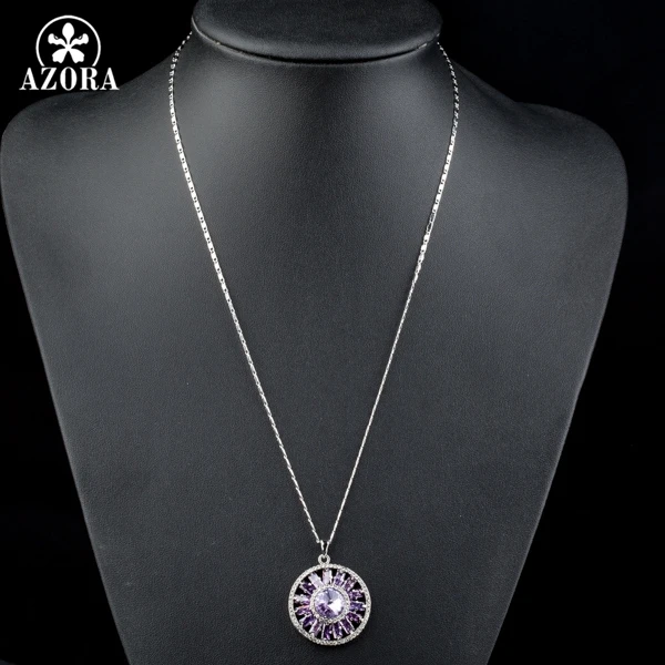 AZORA Shining колесо обозрения фиолетовый кубический цирконий круглый кулон ожерелье