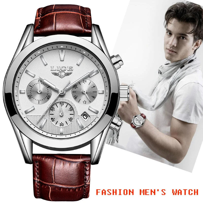 LIGE мужские часы Relojes Hombre 2019 топ бренд роскошные коричневые кожаные деловые