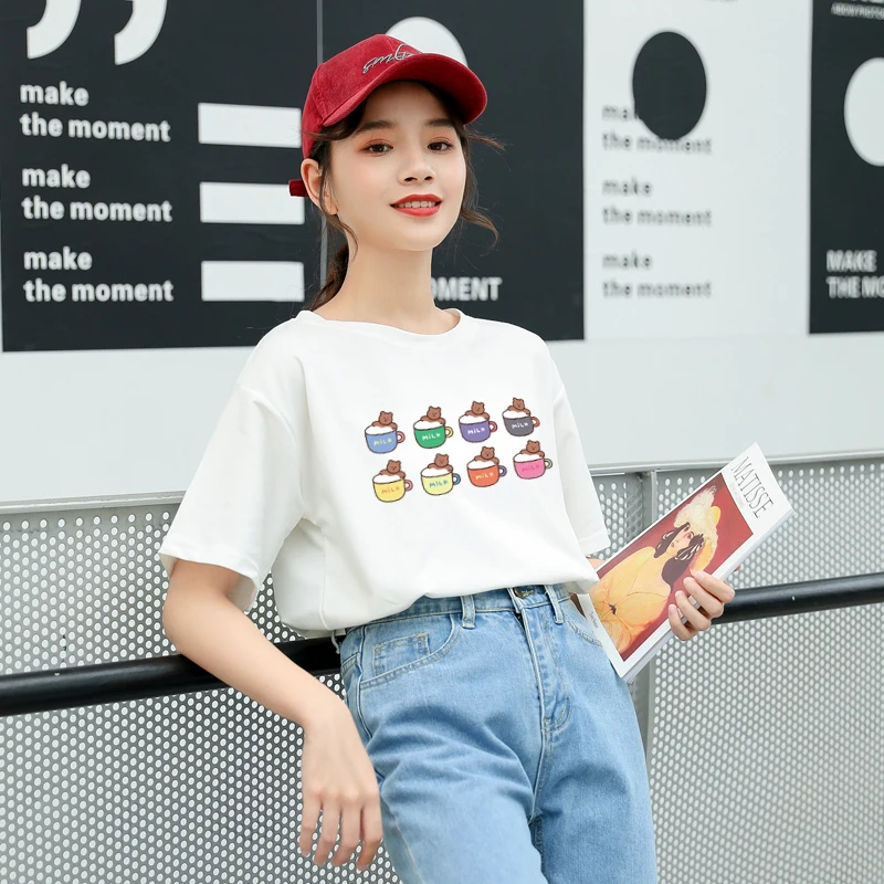 Женская футболка Camiseta Mujer летняя повседневная в стиле Харадзюку с принтом милого