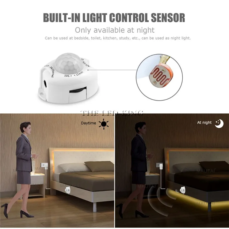 Wireless Motion Sensor LED Strip lamp 1M 2M 3M Use In TV Under Bed Cabinet Closet Wardrobe Night light+Power Supply | Лампы и
