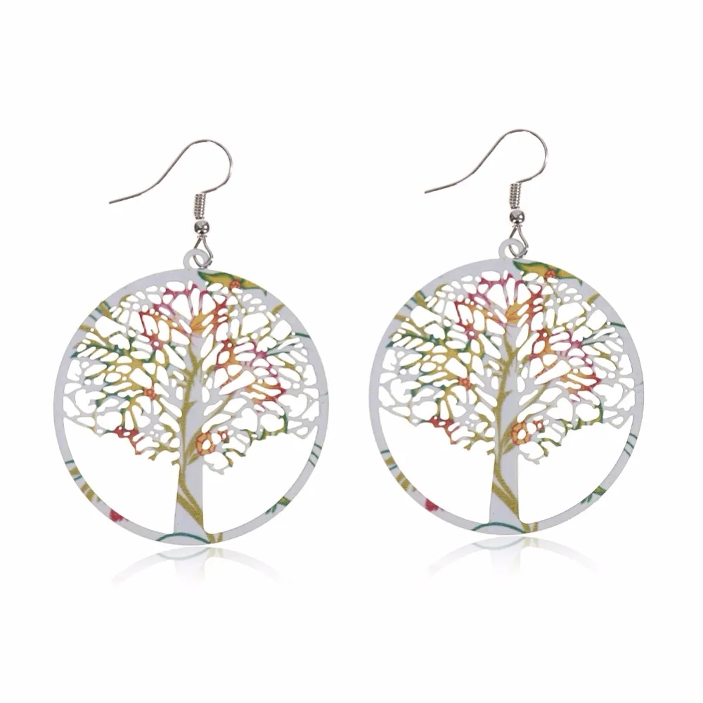 Pinksee модная свисающая серьга с деревом жизни и Цветок Кулон Винтаж для женщин Jewelry