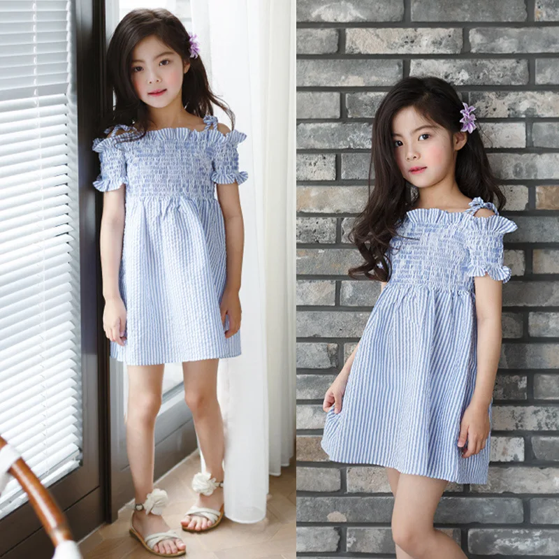 2018 г. Летнее Детское платье в полоску детское на бретельках принцессы для девочек