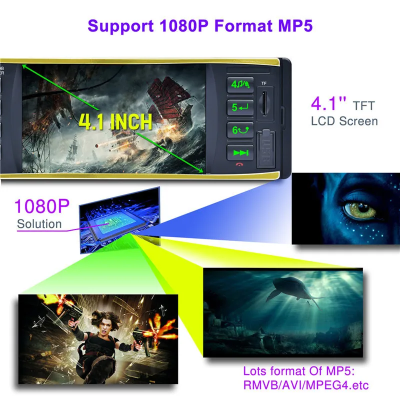 1 Din автомобильное радио Зеркало Ссылка 4,1 дюймов HD Bluetooth MP3 плеер авторадио USB AUX FM камера Авто аудио стерео Поддержка 13 языков