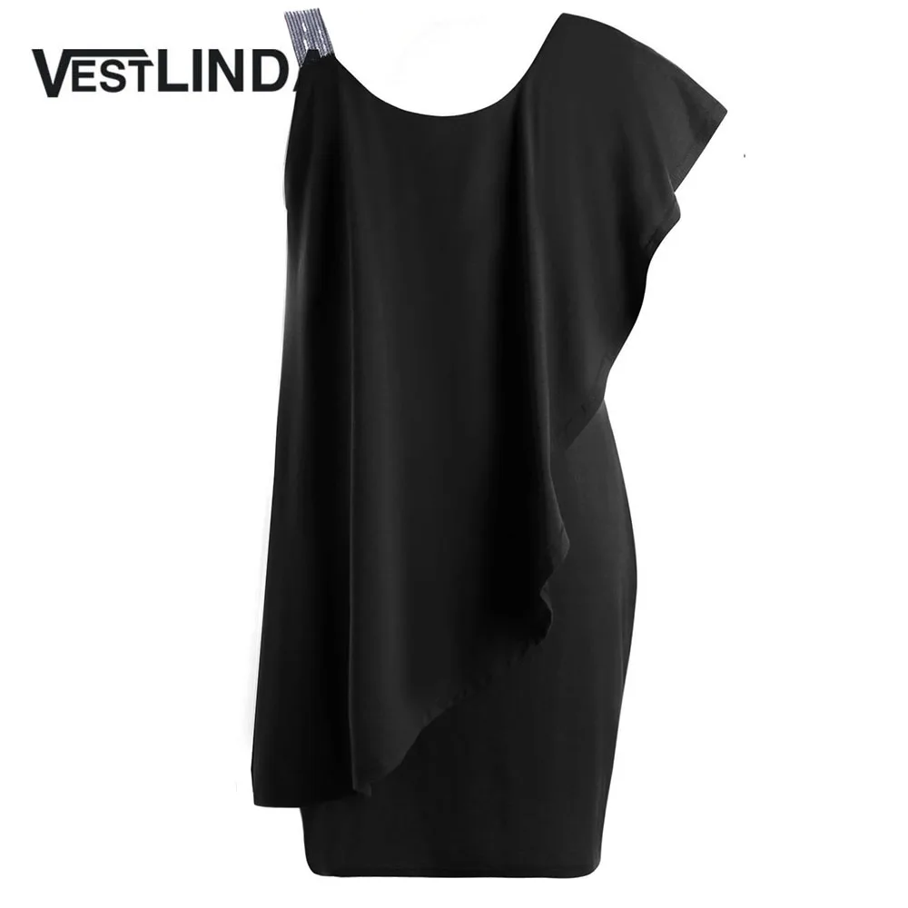 VESTLINDA женское офисное платье большого размера плюс, мини-платья на одно плечо с оборками, повседневное облегающее платье с короткими рукавами Vestidos
