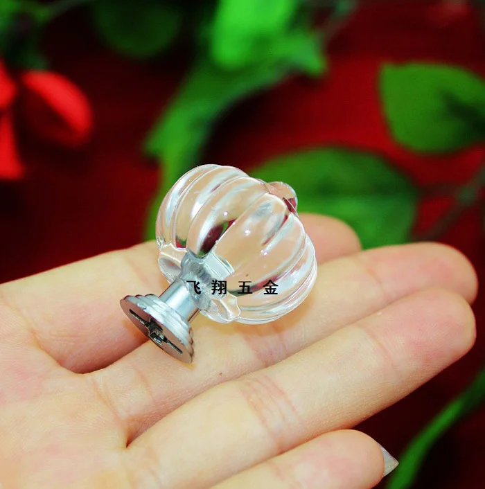 

Pumpkin 27mm Acrylic Crystal knobs Furniture Cabinet door Drawer Pull Handle Kitchen Door Wardrobe Crystal Knobs 50PCS