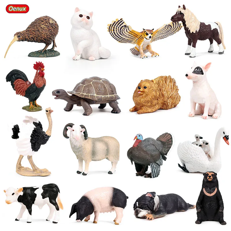 Oenux Cute Animal Model Simulation Wild Farm Bird Pig Dog Cat Cow Horse Action Figure Poultry Figurines Educational Toy For Kids | Игрушки и