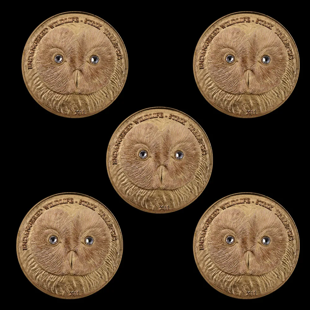 

5 Pieces / Set of Mongolian Endangered Wildlife Gold-plated Owl Coin Commemorative Animal Coin Challenge Coin Worth Collecting