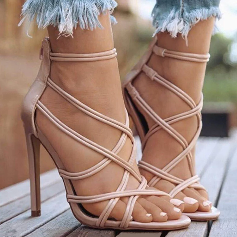 Женские сандалии Соблазнительные туфли лодочки летние гладиаторы в полоску с