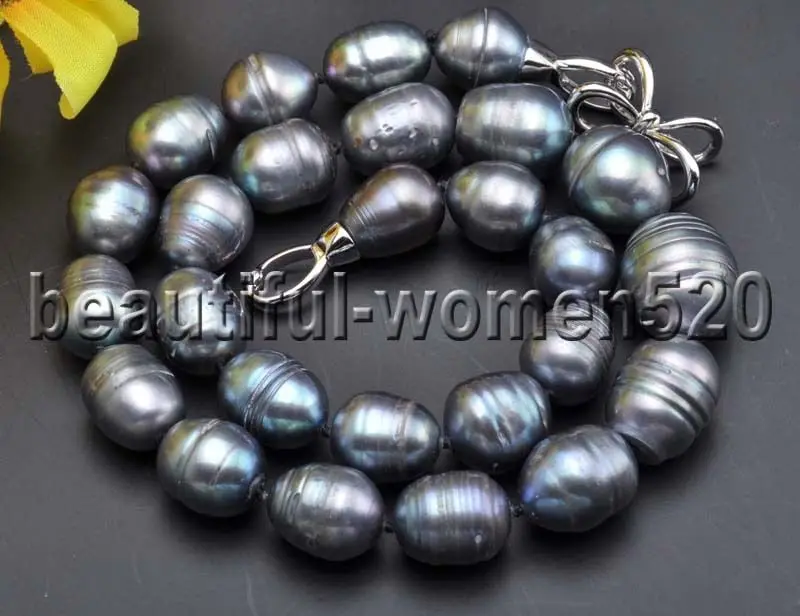 

Z7684 18mm Rice Dark-Gray Freshwater Culture PEARL NECKLACE 17inch