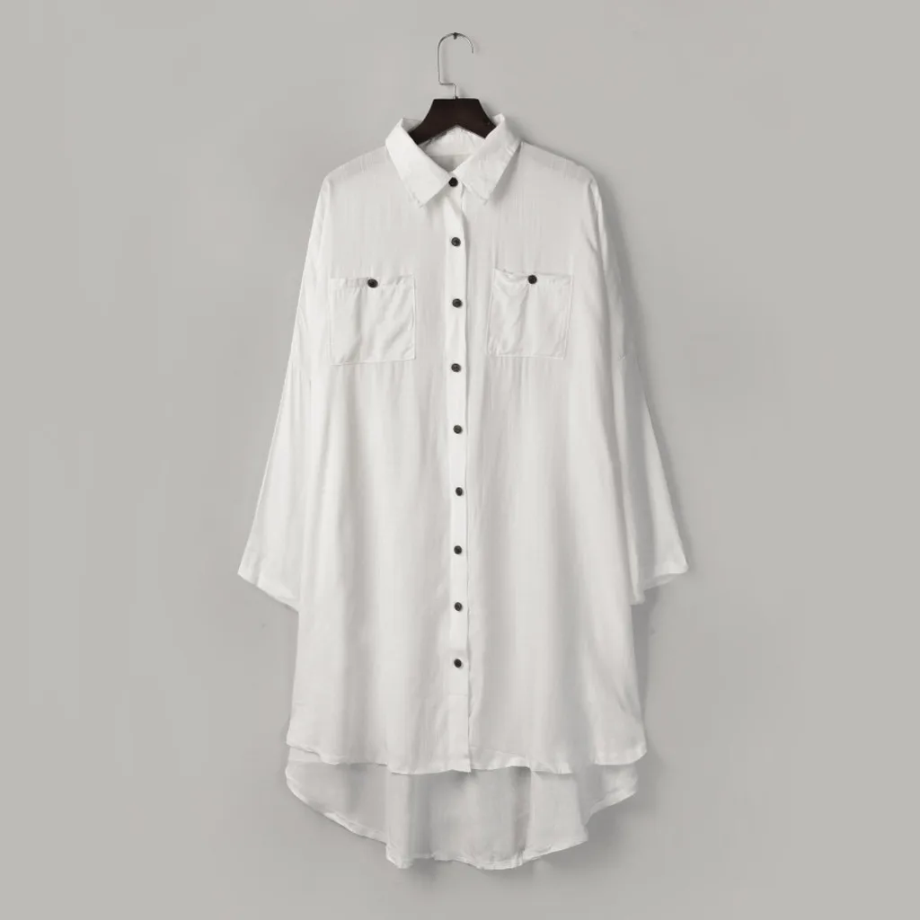 Женское платье с карманами на пуговицах однотонная туника воротником и длинными