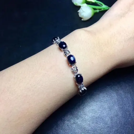 Верность естественно 7*9 мм сапфир Браслеты S925 серебро благородной однотонной Fine Jewelry подарок для женщин натуральный синий драгоценный камень