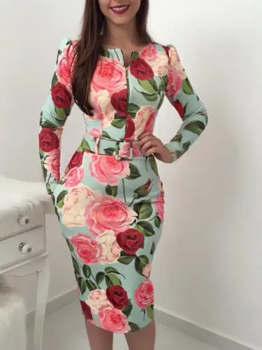 

Winter Autumn Patetrn OL Work Formal Women Ladies Long Sleeve Floral Boho Women Party Bodycon Maxi Dress Clothing