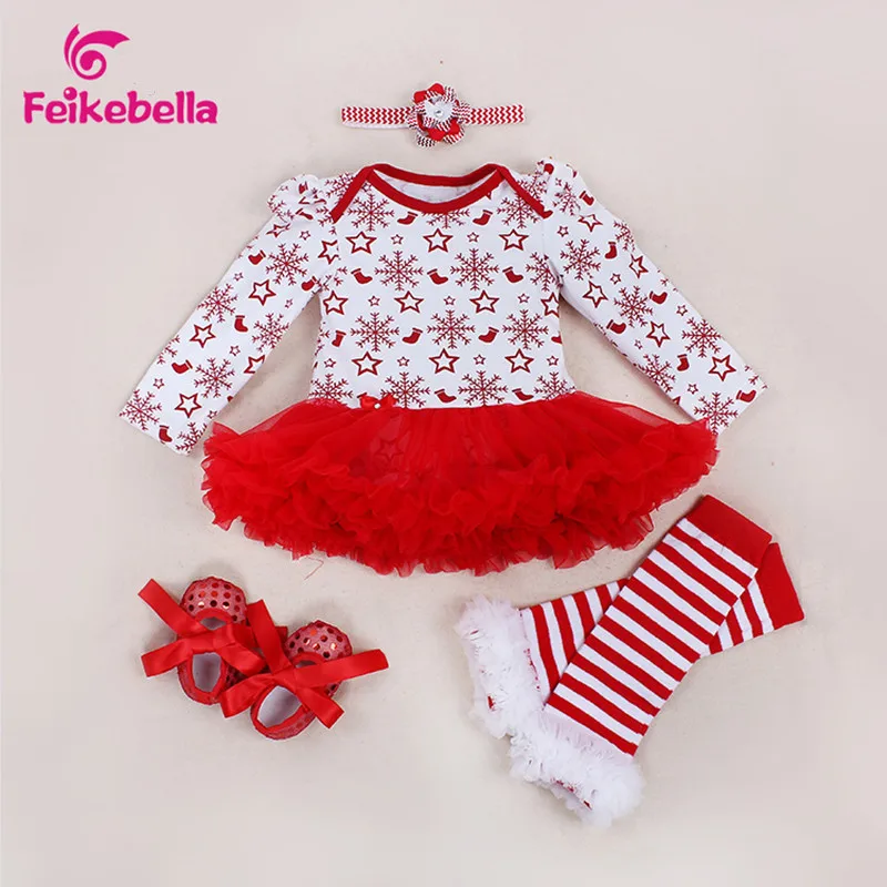 baby girl clothes Xmas Baby Girl Dress 4pcs Infant Clothing Sets Santa Claus Romper Dress/Jumpersuit Christmas Bebes | Мать и ребенок
