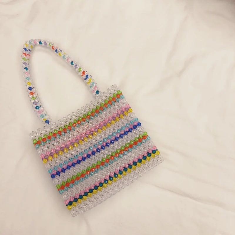 Разноцветные полосатые бусины сумки Lady beaded Сумки тканые Девушки Симпатичный с
