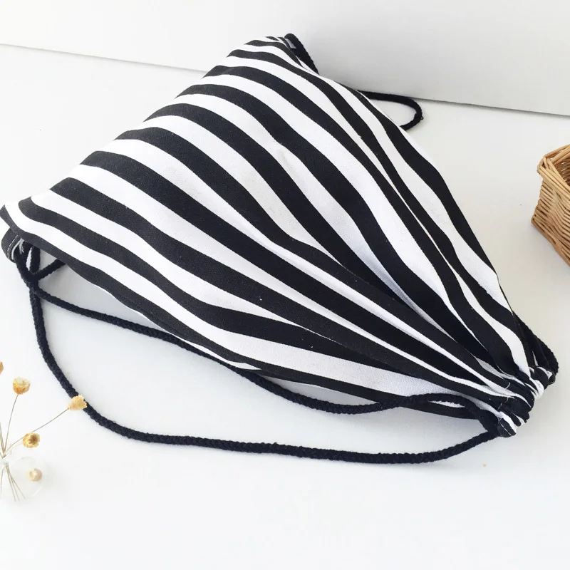 Высокое качество полосатый Drawstring рюкзак сумка для женщин Sackpack хлопок холст