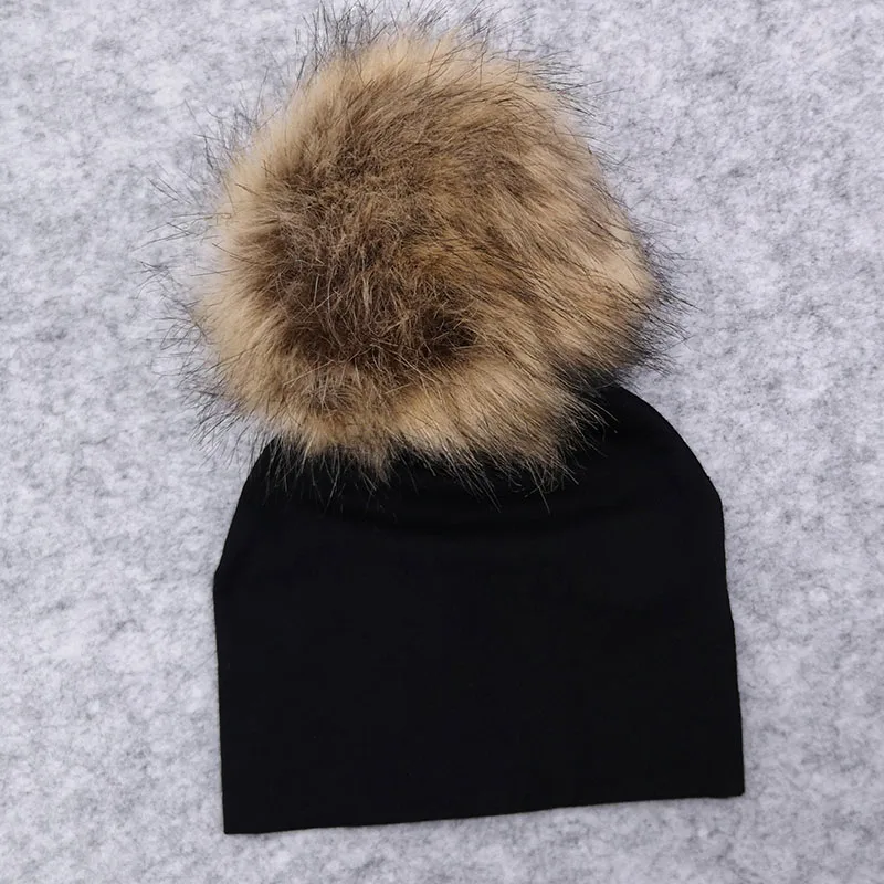 New Spring Newborn Baby Boys Girls Cotton Beanies Hats With Big Faux Fur Pompom Solid Cute Girls Hats Cap Hair Accessories