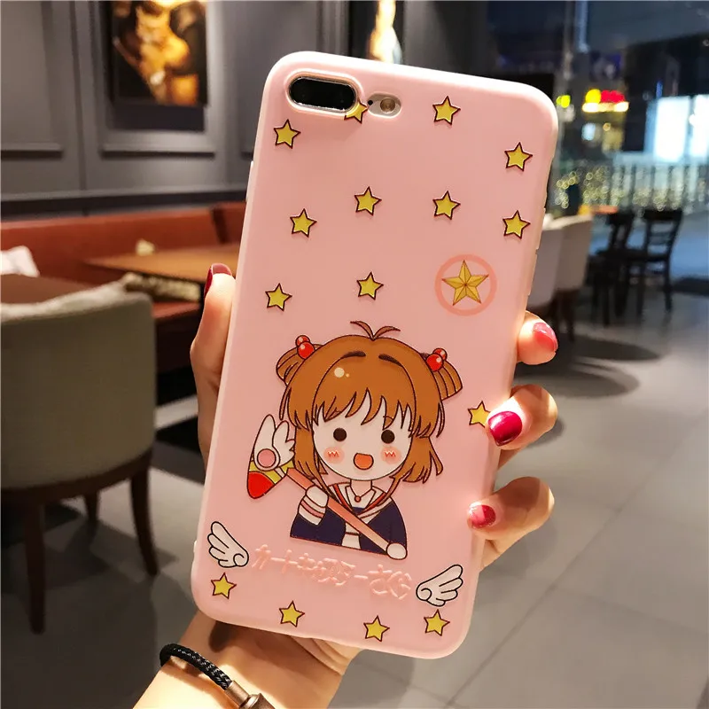 For iPhone XS max XR Cardcaptor Sakura Case + Tempered Glass Screen film Cute Girl Cover for X 6S 6SP 8 8Pus 7P Fudas |